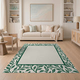 Green Leaf Border Cream Area Rug