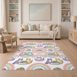 Rainbow Kittens Kids Cartoon Area Rug