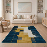 Geometric Navy Gold Block Area Rug