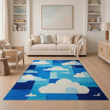 Blue Clouds and Airplane Geometric Area Rug
