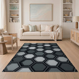 Black and White 3D Hexagon Black White Geometric Area Rug