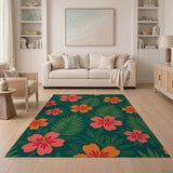 Multi-color and Patterns Vibrant Hibiscus Palm Leaf Area Rug