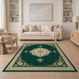 Ornate Emerald Green Persian Medallion Rug