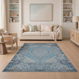 Blue Teal Persian Diamond Motif Area Rug