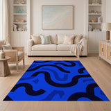 Blue and Teal Geometric Modern Blue Wave Geometric Area Rug