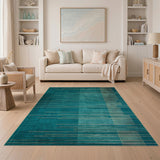 Teal Geometric Gold Line Modern Rug