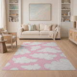 Whimsical White Clouds on Pink Area Rug