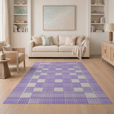 Purple Purple Geometric Grid Area Rug