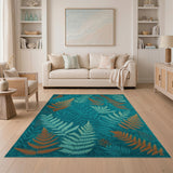 Teal Fern Leaf Area Rug
