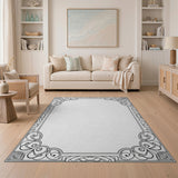 Black and White Ornate Floral Black White Border Area Rug