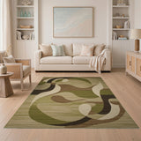 Abstract Curved Green Area Rug