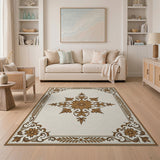 Beige and Neutral Ornate Gold Floral Medallion Area Rug