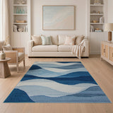 Serene Blue Layered Wave Area Rug