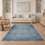 Blue Grid Distressed Geometric Area Rug