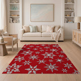 Festive Red Festive Red Snowflake Area Rug