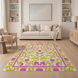 Pink Gold Ornate Floral Border Rug