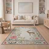Vintage Pink Floral Deer Area Rug