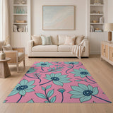 Teal Daisy Florals on Hot Pink Area Rug