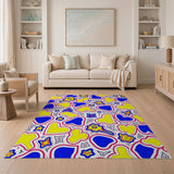 Playful Yellow Blue Hearts Stars Area Rug