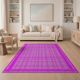 Vibrant Pink Geometric Grid Area Rug