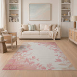 Blush Pink Leaf Floral Area Rug