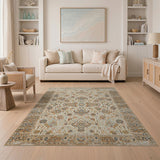 Beige and Neutral Cream Blue Floral Persian Area Rug