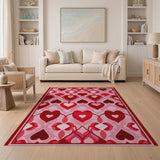 Pink Heart Overlap Geometric Area Rug
