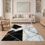 Black White Marble Gold Geometric Area Rug