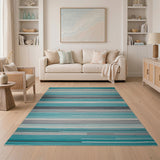 Teal Grey Striped Geometric Area Rug
