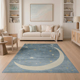 Dreamy Blue Crescent Moon Stars Area Rug