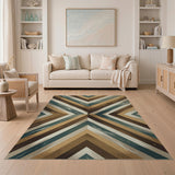 Teal Tan Chevron Geometric Area Rug