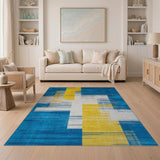 Geometric Modern Bold Blue Yellow Geometric Abstract Area Rug
