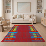 Multi-color and Patterns Bold Red Geometric Grid Area Rug
