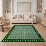 Green Gingham Shamrock Border Area Rug