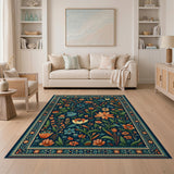 Vibrant Teal Floral Garden Area Rug