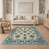 Ornate Blue Tulip Persian Area Rug
