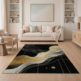 Luxe Black Gold Wave Abstract Area Rug