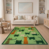 Playful Cats Green Area Rug