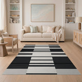 Bold Black White Geometric Striped Geometric Modern Area Rug