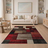 Bold Red Patchwork Geometric Area Rug