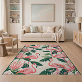 Multi-color and Patterns Pink Flamingo Palm Leaf Coastal Area Rug