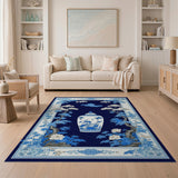 ODIKA Chinoiserie Ginger Jar Blue and White Washable Area Rug - Low Pile Non-Slip