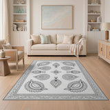 Intricate Paisley Black White Area Rug