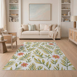 Lush Yellow-Green Ferns Pink Daisy Area Rug