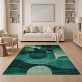 Green Emerald Green Geometric Abstract Area Rug