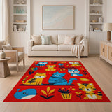 Multi-color and Patterns Playful Cartoon Cats Area Rug