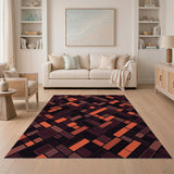 Bold Geometric Maroon Orange Area Rug