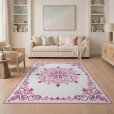 Pink Ornate Floral Mandala Area Rug