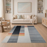 Modern Geometric Striped Area Rug in Grey Orange