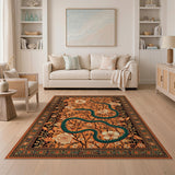 Coiled Green Serpent Orange Floral Rug